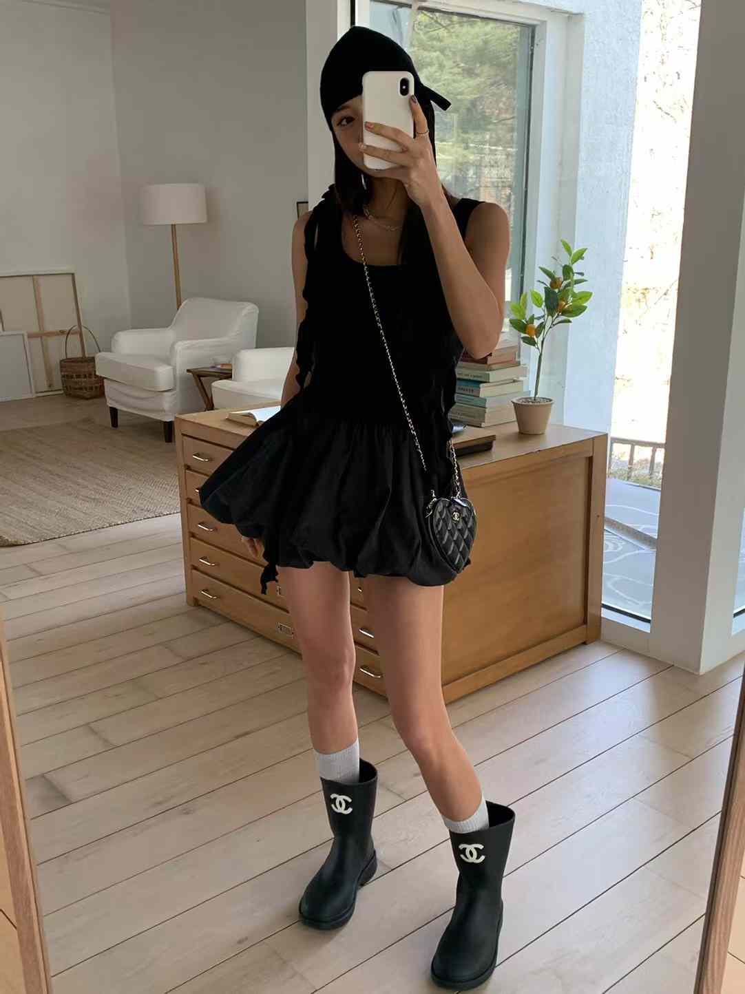 Round Neck Bubble Hem Mini Dress