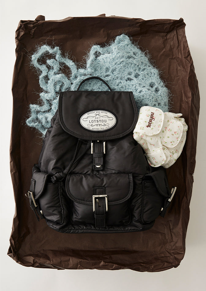 LOTSYOU Nostalgia Chubby Shearling Backpack Black