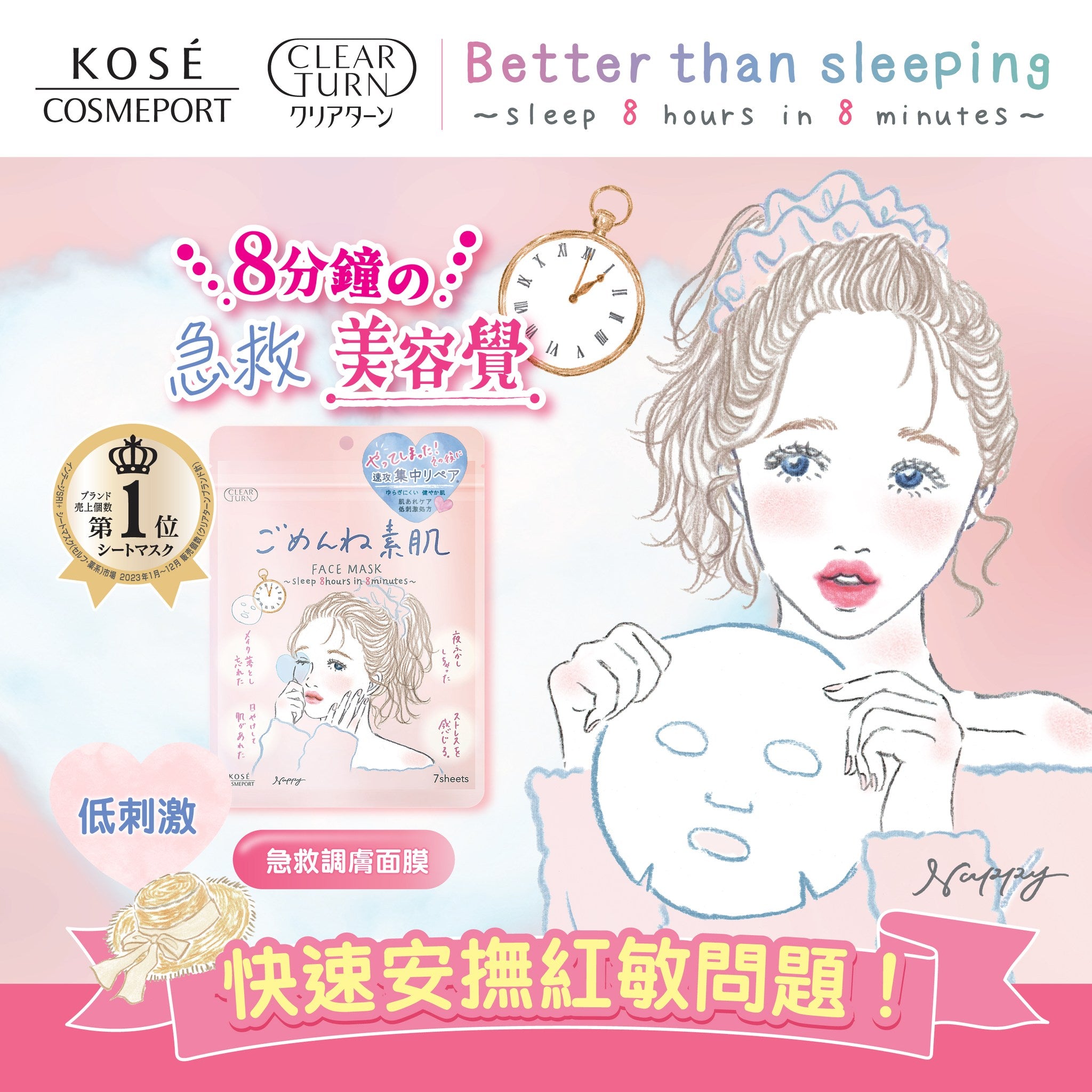 Kose Clear Turn Conditioning Repair Facial Mask For Rough Skin 7 Sheets