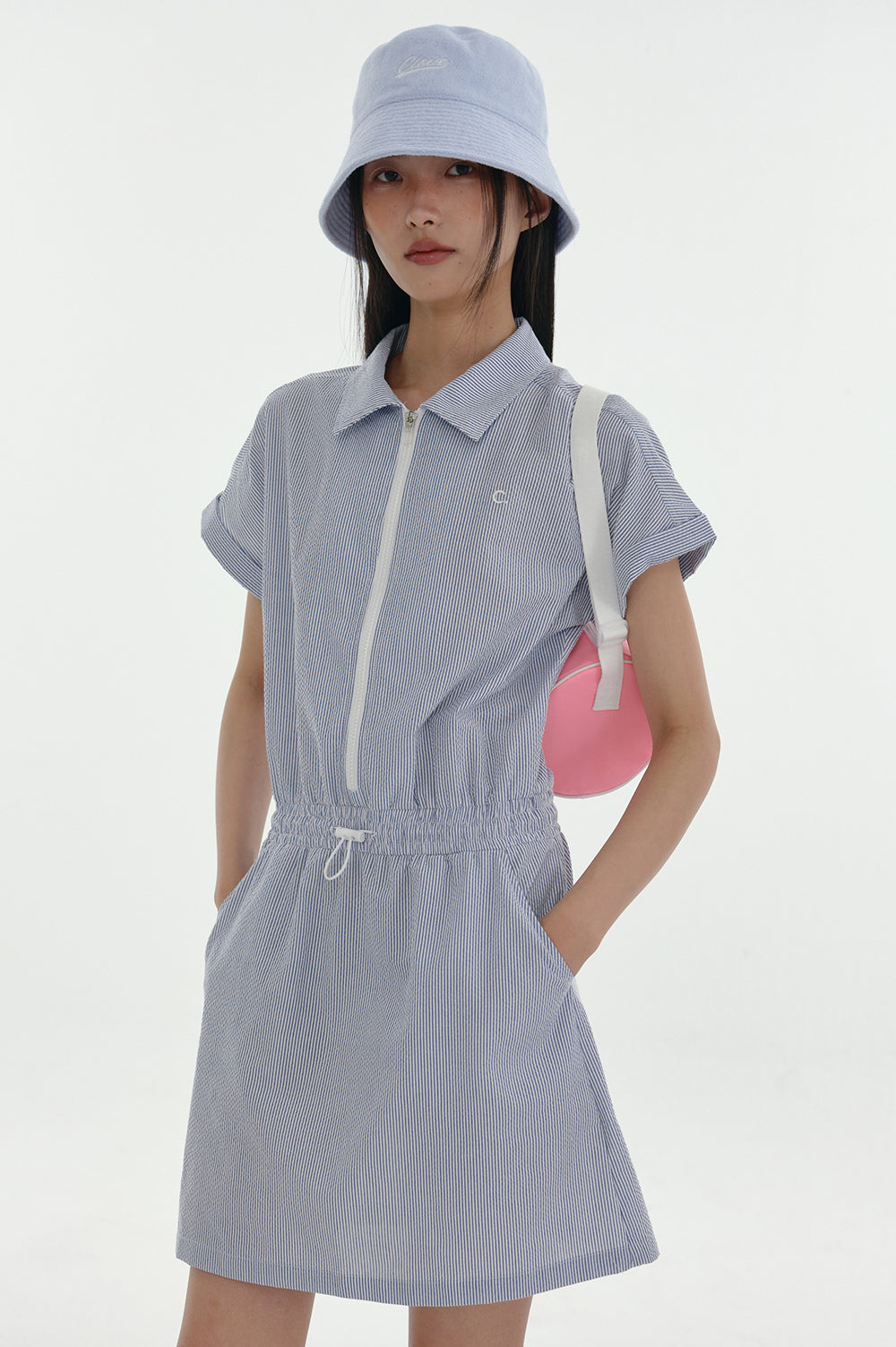 Clove Seersucker Polo Dress (Blue)