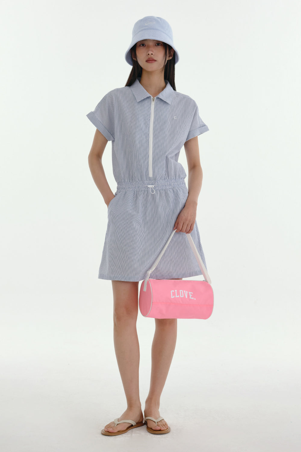 Clove Seersucker Polo Dress (Blue)