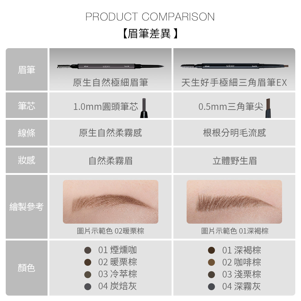 Solone Extreme Thin Brow Pencil 2 PC set 原生自然極細眉筆2入組