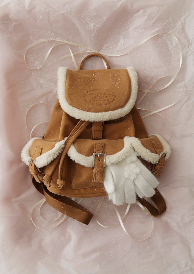 LOTSYOU Nostalgia Chubby Shearling Backpack Brown