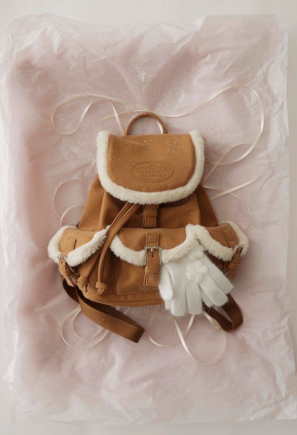 LOTSYOU Nostalgia Chubby Shearling Backpack Brown