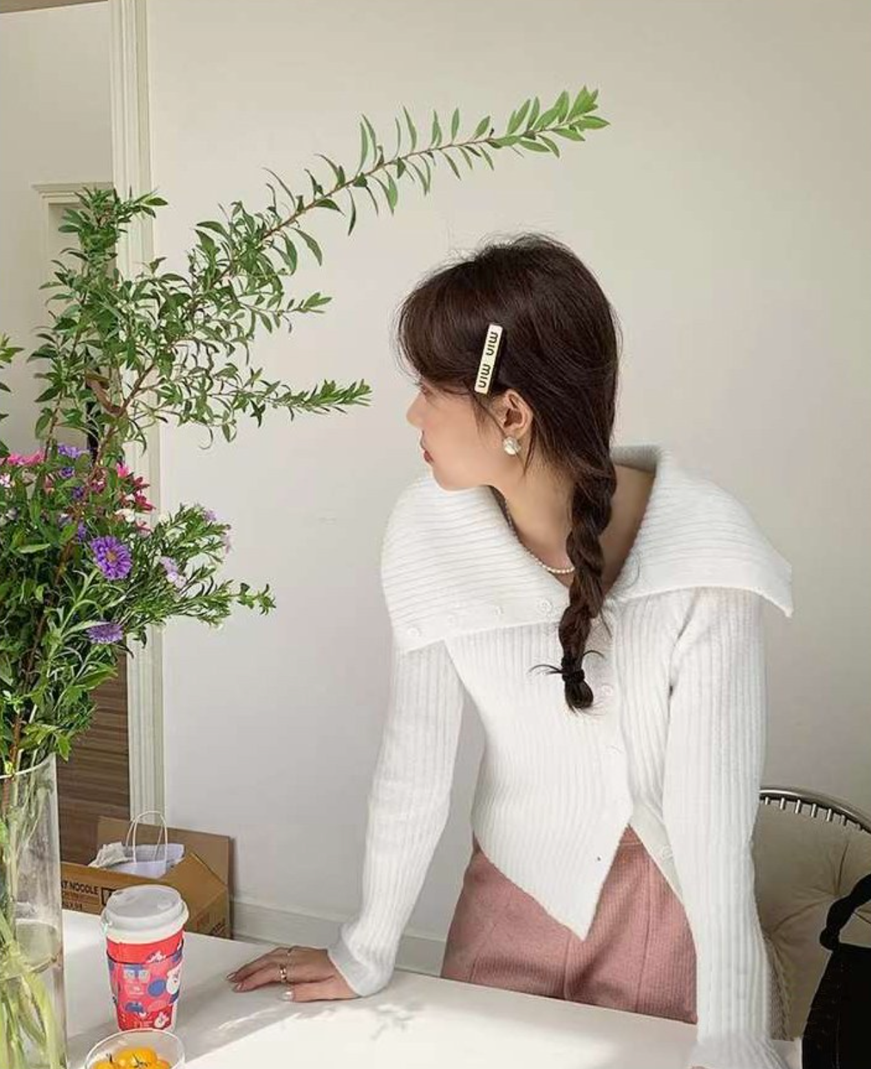 Long Sleeve Big Collar Unbalanced Button Knit