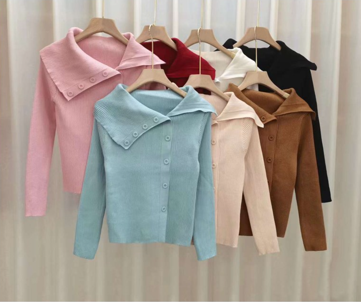 Long Sleeve Big Collar Unbalanced Button Knit