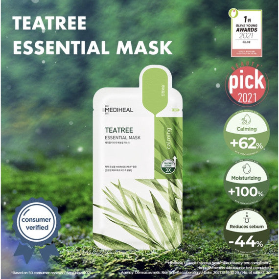 Mediheal Teatree Essential Mask 3X茶樹鎮靜精華面膜｜紓緩泛紅